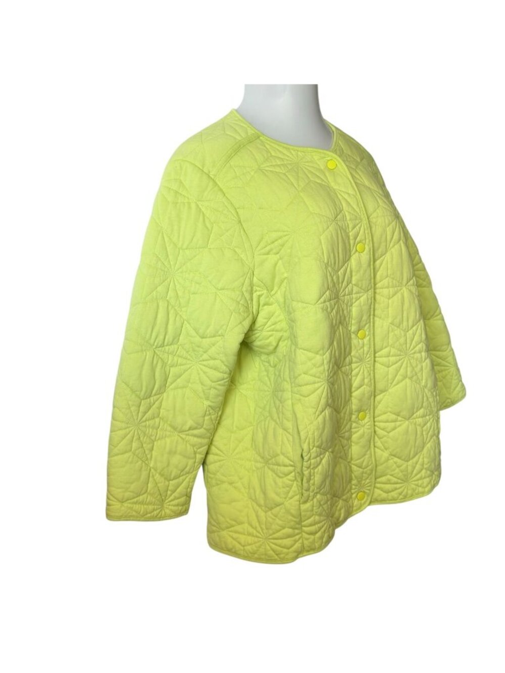 Lands End Womens XL Quilted Jacket Cotton Blend Snap Geometric Chartreuse Yellow - Picture 5 of 16